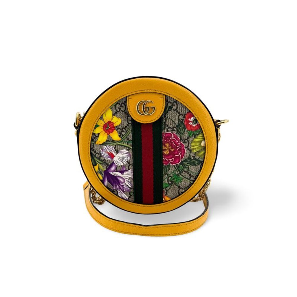 Gucci Ophidia Round Flora Gg Coated Canvas Beige Canvas Shoulder Bag Bag